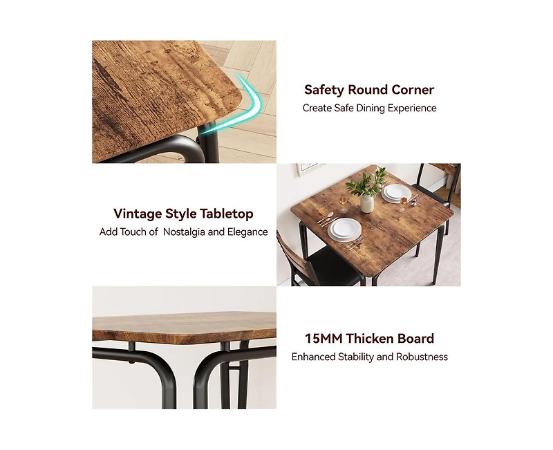 gaomon 3-Piece 2-Person Vintage Square Dining Table Set