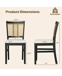Gouun Farmhouse Rattan Cane-Back Dining Chairs Set of 2 with Rubber Wood Legs