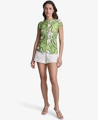 Bcbg Women's Paisley Print Crewneck Cap-Sleeve Top