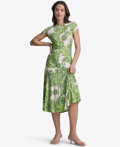Bcbg Women's Paisley-Print Cap-Sleeve Crewneck Midi Dress