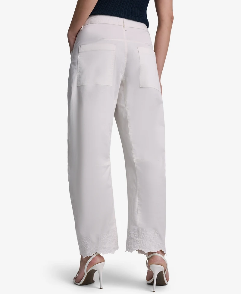 Bcbg Women's Embroidered Scallop-Hem Wide-Leg Jeans