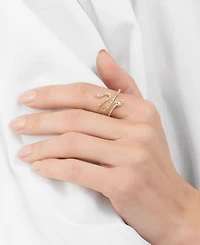 Adornia Cubic Zirconia Gold 2-Piece Snake Cuff Bracelet and Adjustable Ring Set