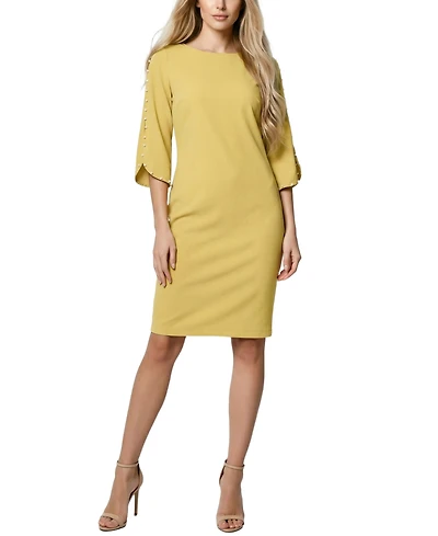 Ny Collection Women's 3/4 Mother of Pearl-Detail Petal Sleeve Dress