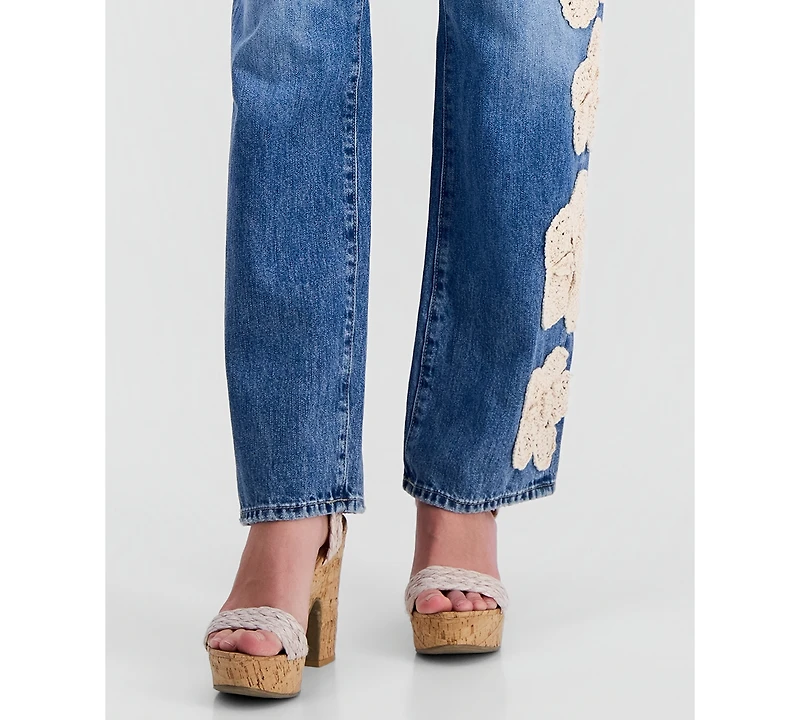 Guess Women's Gaia High Rise Floral Crochet Straight-Leg Jeans