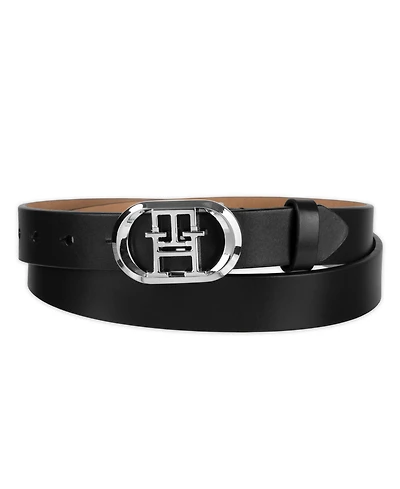 Tommy Hilfiger Women's Rounded Monogram Plaque Buckle Dress Belt