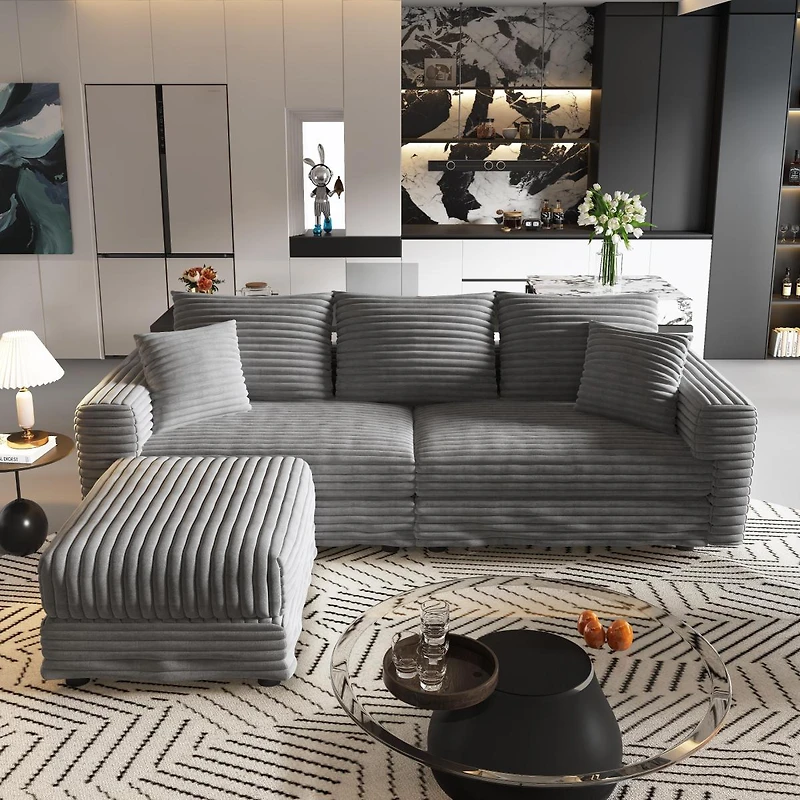 Streamdale Furniture 82.7" Plush Corduroy 3-Seat Sofa, Modern Comfy Upholstered Cloud Couch