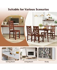 Gymax Dining Chairs Set of 2 w/Solid Rubber Wood Frame Elegant Hollowed Backrest