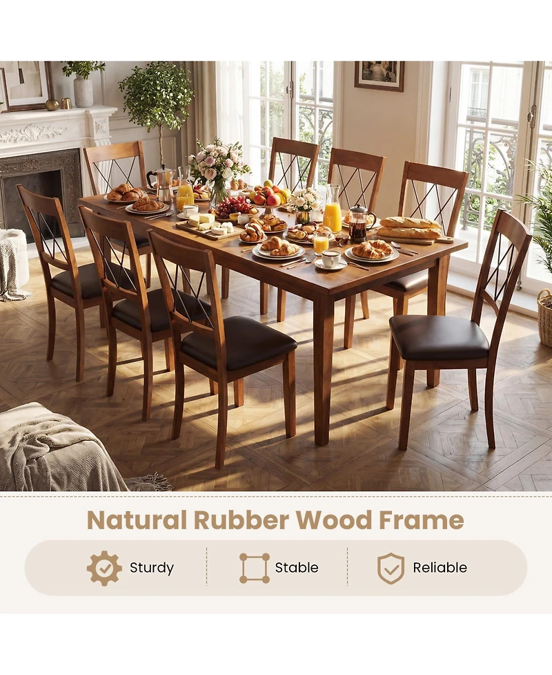 Gouun Cross-Back Dining Chairs Set of 2 with Pvc Leather Seat and Rubber Wood Frame