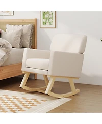 Gouun Upholstered Rocking Chair with Padded Seat and Solid Wood Base