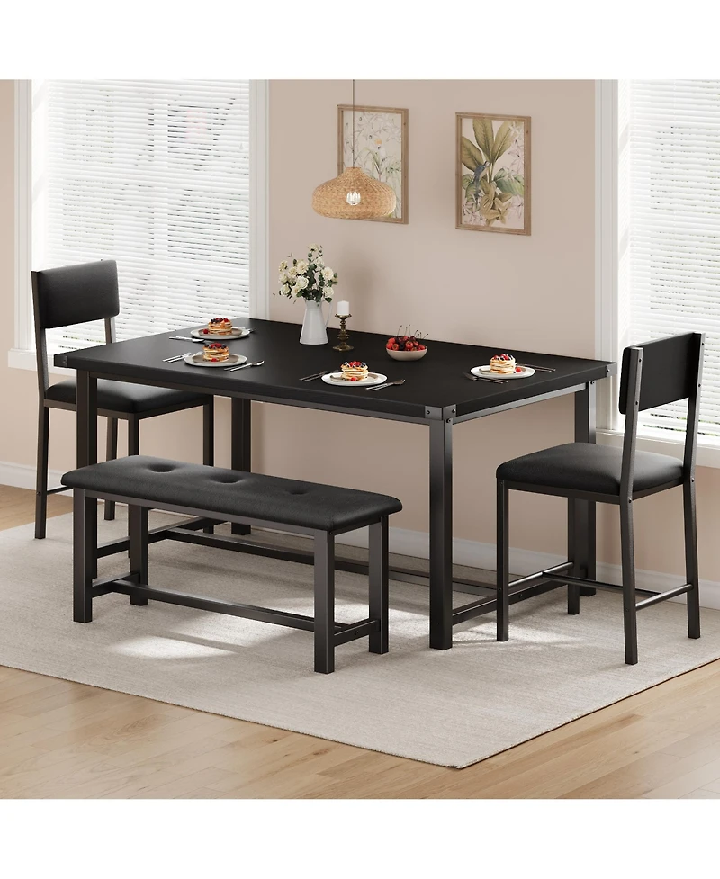gaomon 4-Piece Industrial Rustic Dining Set with Bench