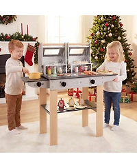 Slickblue Wooden Kids Grill Playset Bbq Toy with Food and Accessories