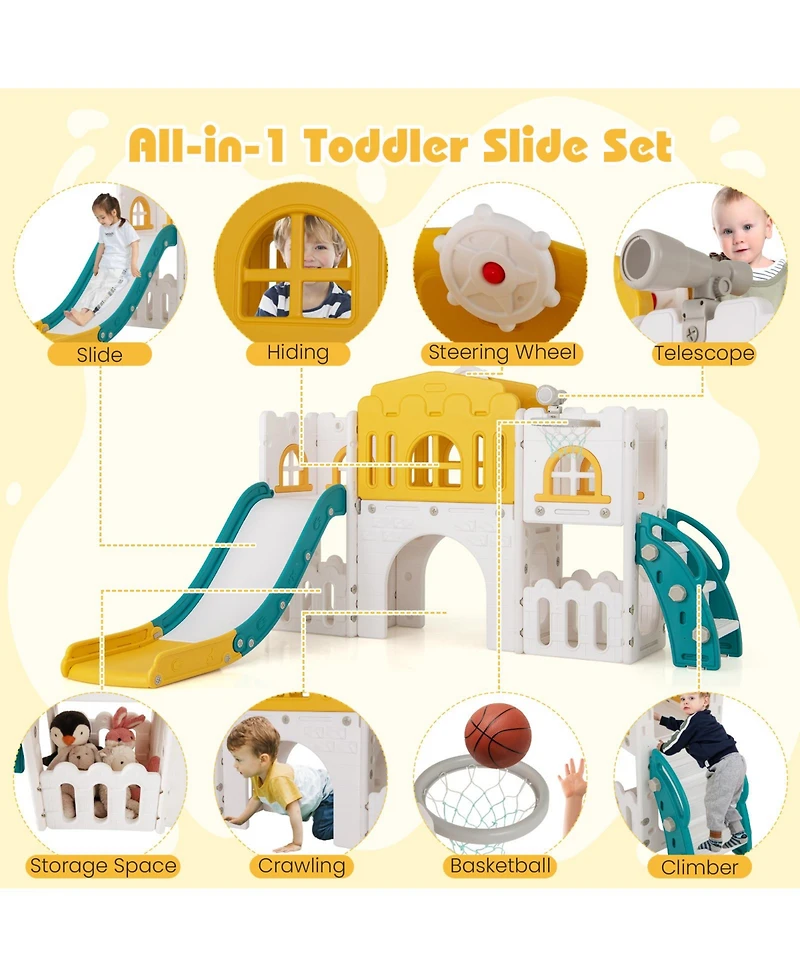 Slickblue Toddler Playground Slide Set with Tunnel Ladder and Hoop