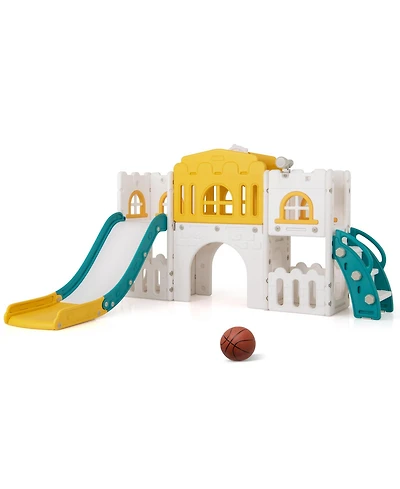 Slickblue Toddler Playground Slide Set with Tunnel Ladder and Hoop