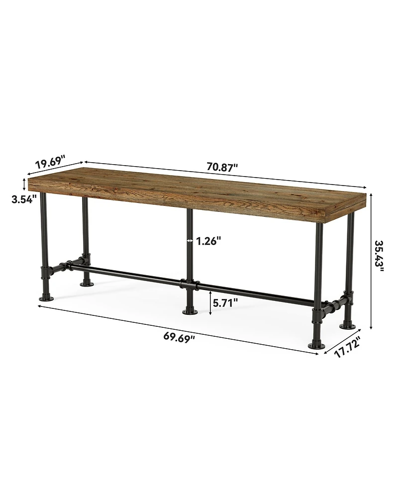 Tribesigns 70.9'' Long Solid Wood Bar Table for 6-8 People, Industrial Narrow Counter Height Pub Table with Metal Footrest