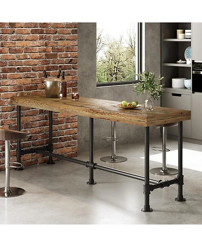 Tribesigns 70.9'' Long Solid Wood Bar Table for 6-8 People, Industrial Narrow Counter Height Pub Table with Metal Footrest