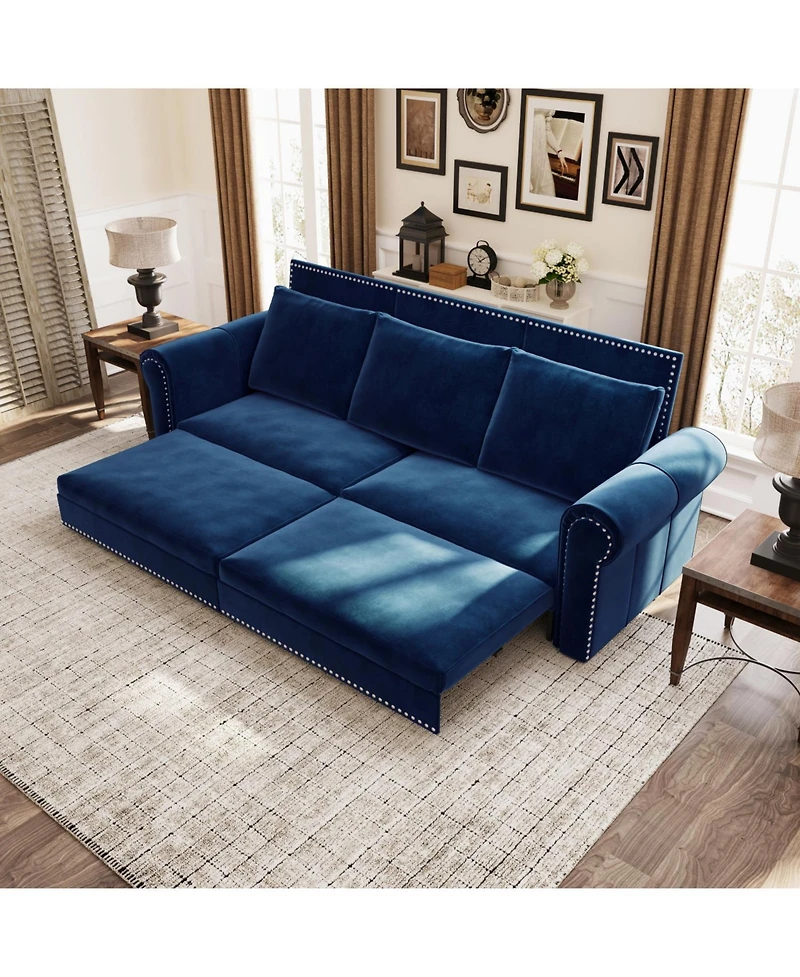 Streamdale Furniture Chesterfield Velvet Pull Out Sofa Bed, Nailhead Trim