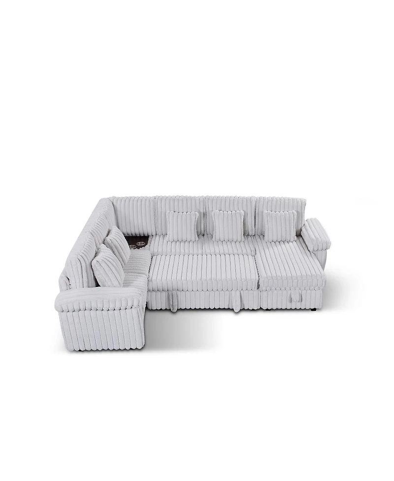 Streamdale Furniture 110" U-shaped corduroy sofa with storage, pull-out bed & coffee table