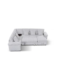 Streamdale Furniture 110" U-shaped corduroy sofa with storage, pull-out bed & coffee table