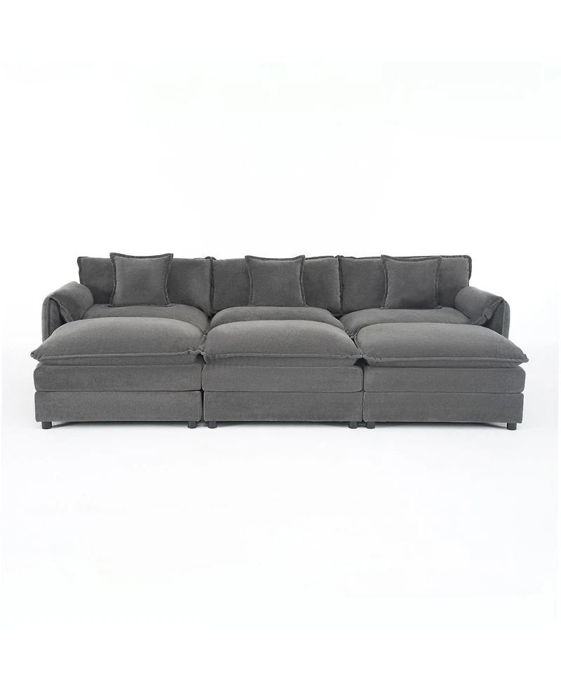 Streamdale Furniture Oversized Deep Seat Sectional Cloud Sofa Sleeper with 3 Ottomans & Pillows