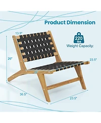 Gymax Teak Wooden Chair w/ Woven Webbing Seat and Backrest for Patio Mid Century Modern