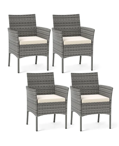 Gymax Outdoor Pe Wicker Chairs Set of 2 Patio Dining Armchairs w/ Padded Cushions