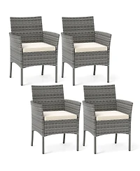 Gymax Outdoor Pe Wicker Chairs Set of 2 Patio Dining Armchairs w/ Padded Cushions