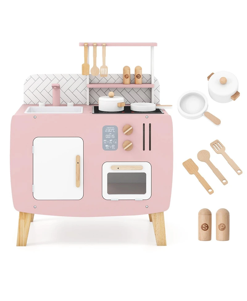 Slickblue Wooden Kitchen Playset for Kids with Stove Sink Faucet Oven