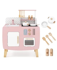 Slickblue Wooden Kitchen Playset for Kids with Stove Sink Faucet Oven