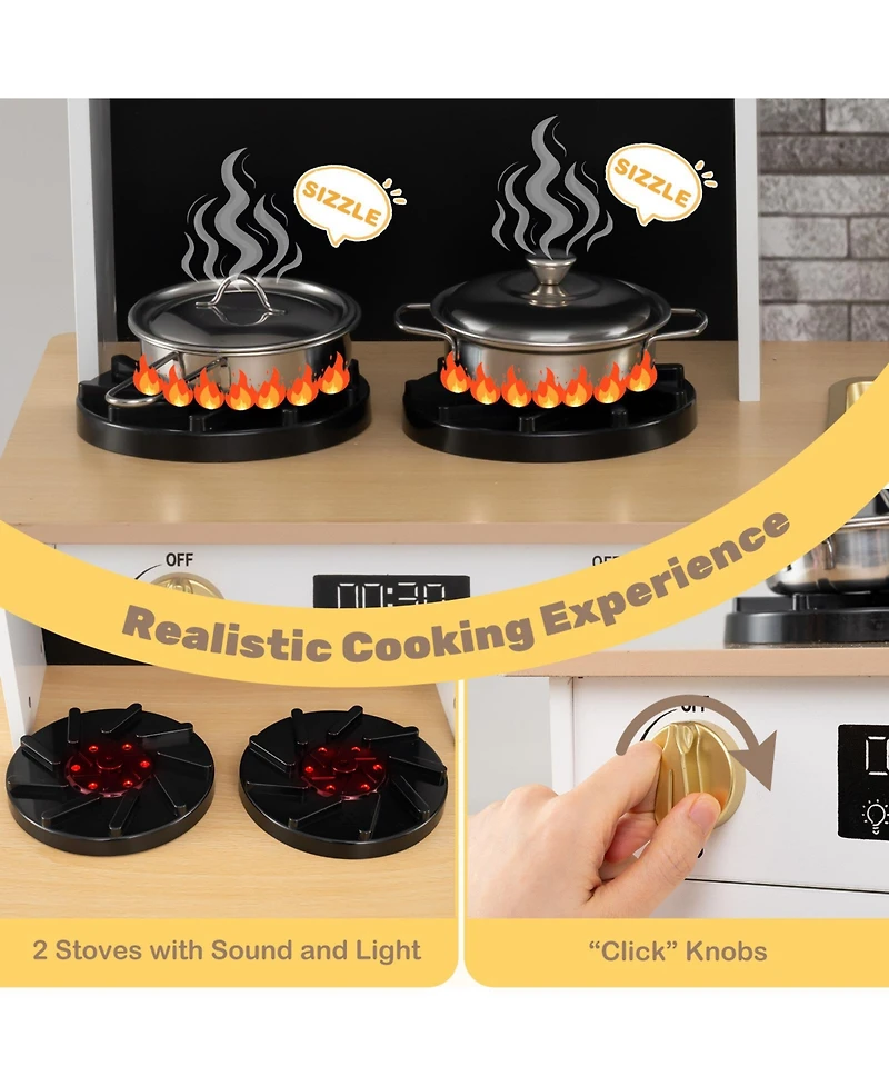 Slickblue Wooden Kids Play Kitchen with Stove Light Sound Set