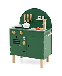 Kids Wooden Kitchen Playset with Stove Sink Microwave Oven