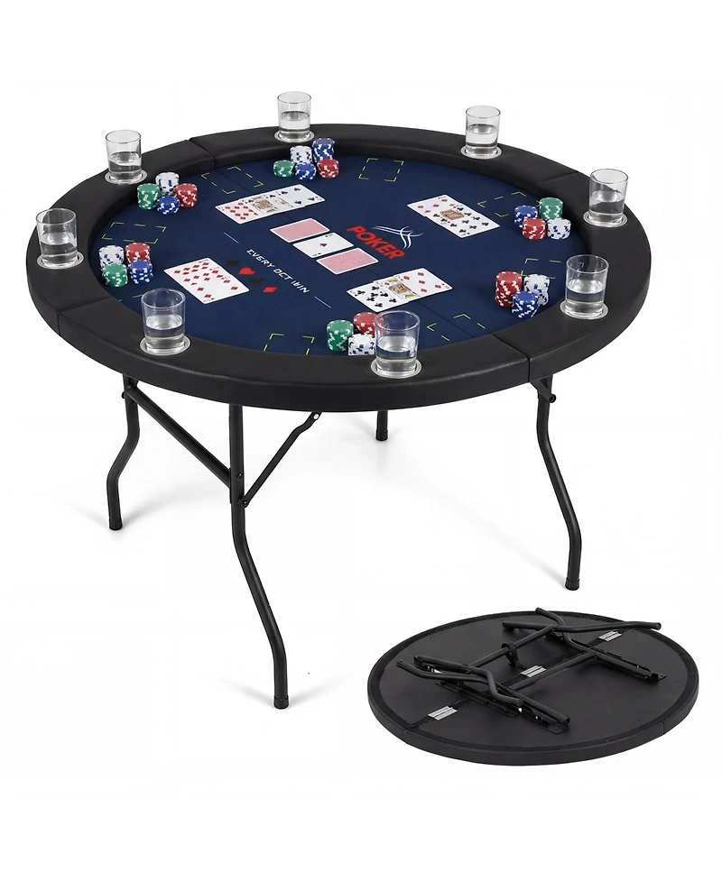 Slickblue Folding Poker Table with Cup Holders, Padded Edges for Comfortable Play