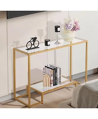 Gouun Tempered Glass 2-Tier Console Table with Metal Frame and Anti-Tip Device
