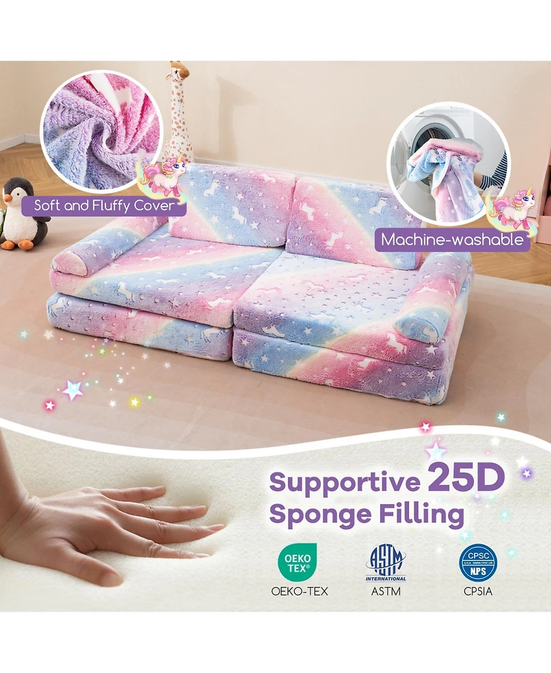 Gouun 8-Piece Modular Kids Play Couch Glow-in-the-Dark Toddler Sectional