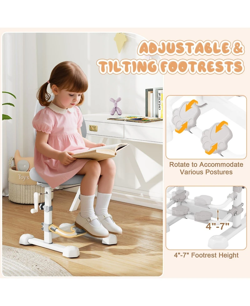 Gouun Kids Study Chair with Double Backrest, Adjustable Height and Footrest