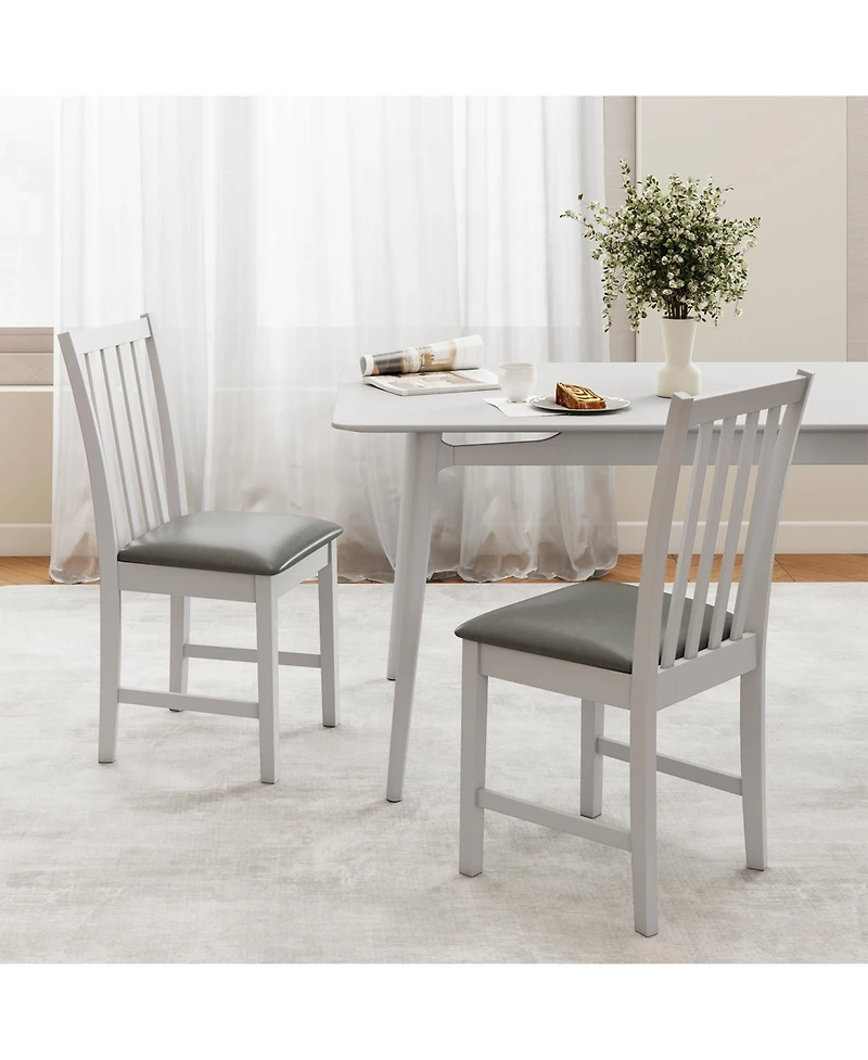 Gouun Wooden Dining Chairs Set of 2 with Pvc Leather Cushion and Hollowed Backrest