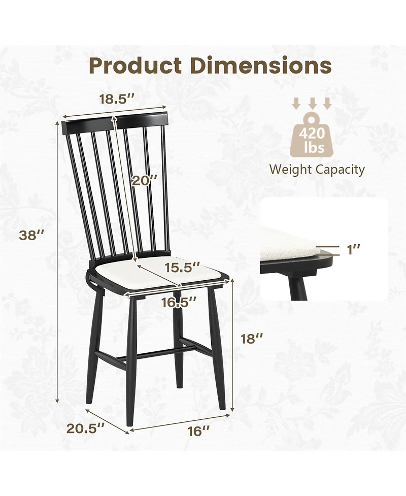 Gouun Farmhouse Windsor Dining Chairs Set of 2 with Removable Seat Cushions