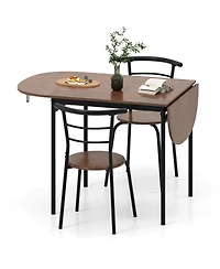 Gouun 3-Piece Drop Leaf Dining Set with Adjustable Table and 2 Metal Chairs