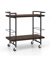 Gouun 2-Tier Rolling Bar Cart with Anti-Fall Guardrail and Lockable Wheels