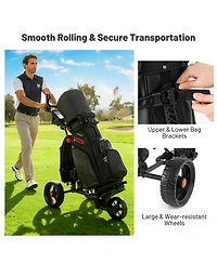 Mecale 3-Wheel Golf Push Cart with Adjustable Handle, 9 Speed Settings