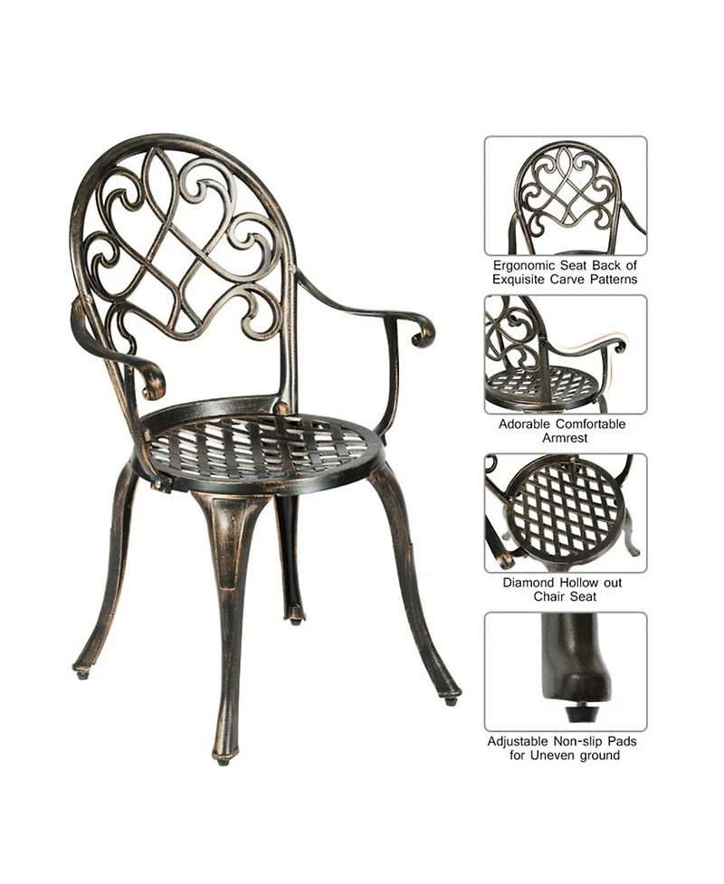 Clihome 3PCS Outdoor Cast Aluminum Bistro Set with Removable Ice Bucket & Adjustable Feet
