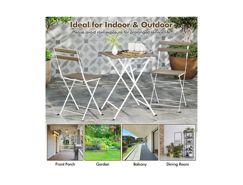 Lucky One 3 Piece Patio Acacia Wood Bistro Set Folding Chairs Slatted Tabletop