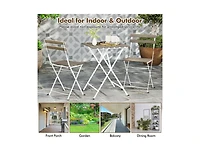 Lucky One 3 Piece Patio Acacia Wood Bistro Set Folding Chairs Slatted Tabletop