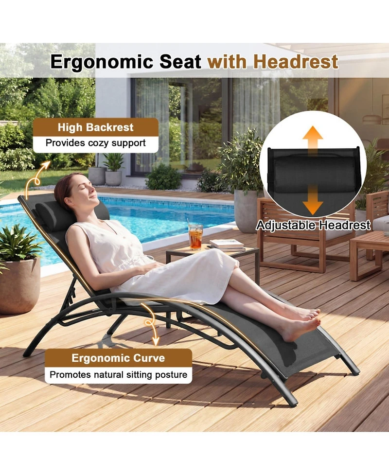 Gouun Outdoor Chaise Lounge Set of 2 with 5-Position Adjustable Backrest
