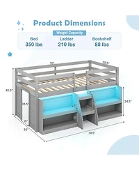 Gouun Led Twin Loft Bed with Staircase and Bookcase Storage