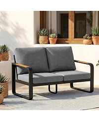 Tribesigns Outdoor Loveseat Sofa with Removable Cushions, Metal Frame Patio Thick Cushions for Patio, Balcony, Porch, Garden