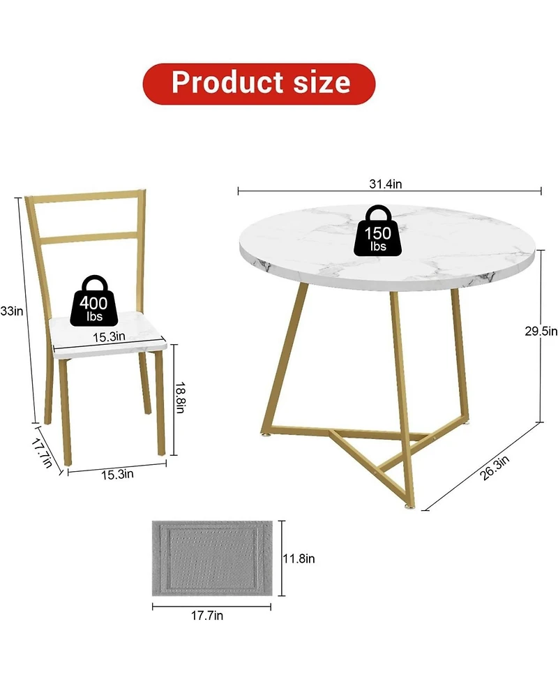 gaomon 3-Piece 2-Person Round Wooden Dining Table Set, for Kitchens and Apartments