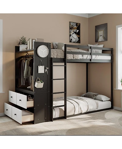 Streamdale Furniture Bunk Bed with 4 Drawers, Rail, Light, Shelves, Pegboards