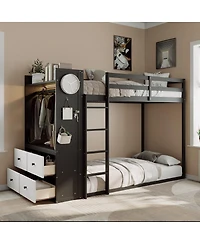 Streamdale Furniture Bunk Bed with 4 Drawers, Rail, Light, Shelves, Pegboards