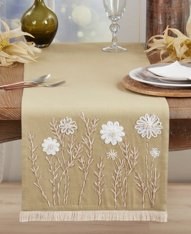 Saro Lifestyle Embroidered Floral Table Runner, 16" x 72"