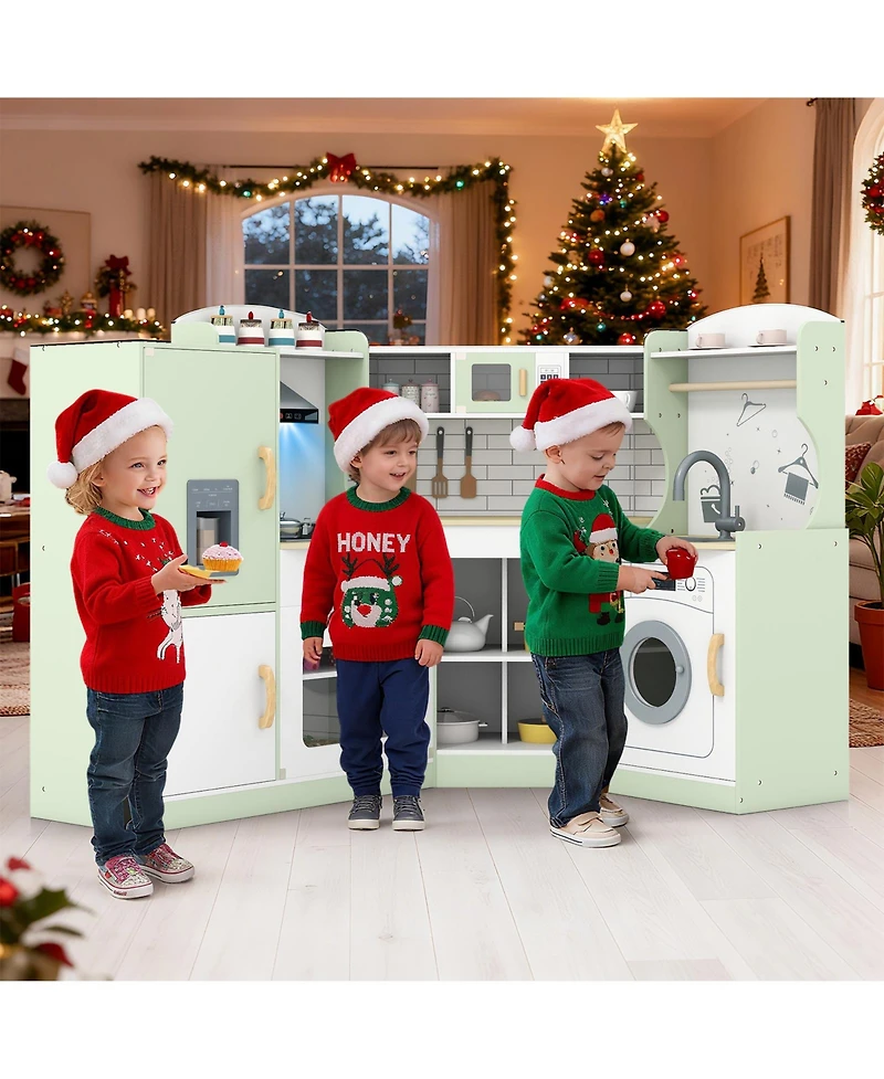Slickblue Kids Corner Play Kitchen with Washer and Ice Maker Toy Set